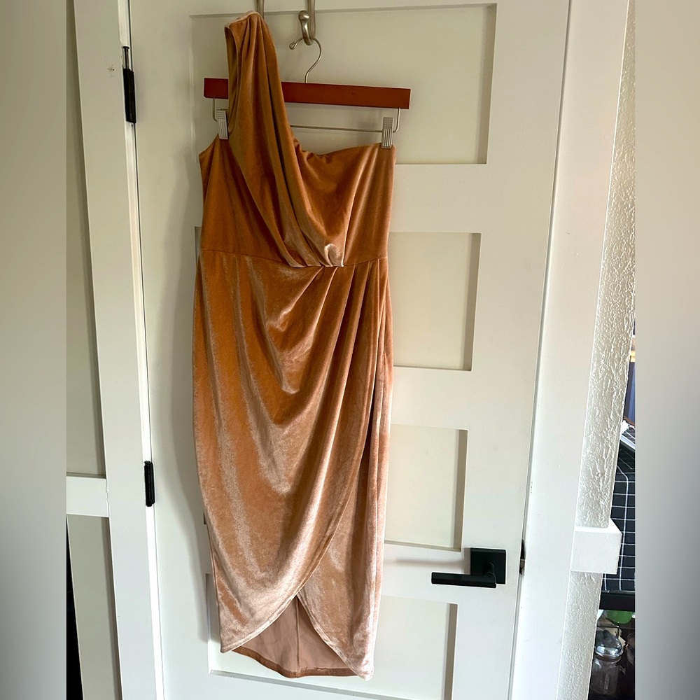 Baltic born kourtney velvet one shoulder midi dress